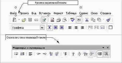 Перемещение панелей инструментов